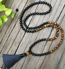 Black Onyx Tigers Eye Protective JapaMala Sets Spiritual Jewelry Meditation Inspirational 108