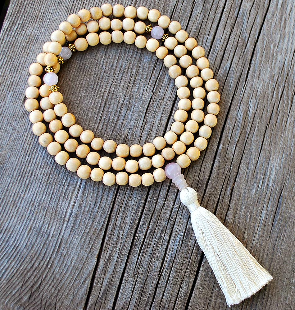 Wood Rose Quartz Mala